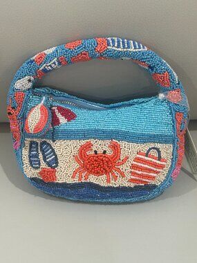 Crab Seagull Beach Lobster Fish Umbrella Summer Beaded Bag Handcrafted in India
